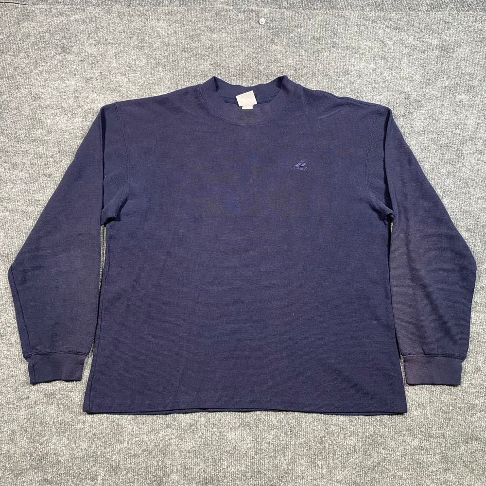 Apex Mens XL Long Sleeve Thermal Shirt Navy Blue Waffle Knit Made in USA Vintage